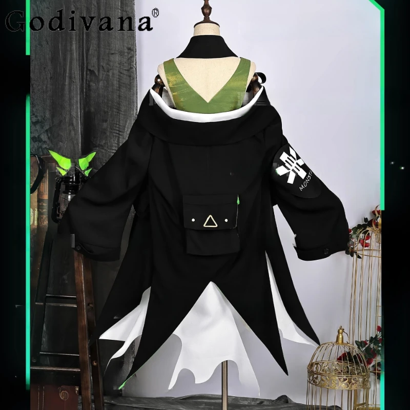 Mon3tr Cosplay Costume for Women Cosplays M3 Anime Game Halloween Party Pant Suit Female Headwear Black Green Full Set