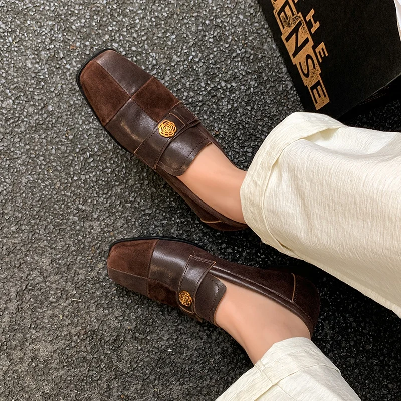 2025 الربيع المتسكعون النساء حذاء مسطح الانزلاق على الشقق جلد طبيعي الأحذية الرجعية السيدات المرقعة الأحذية اليدوية خمر الشقق #3