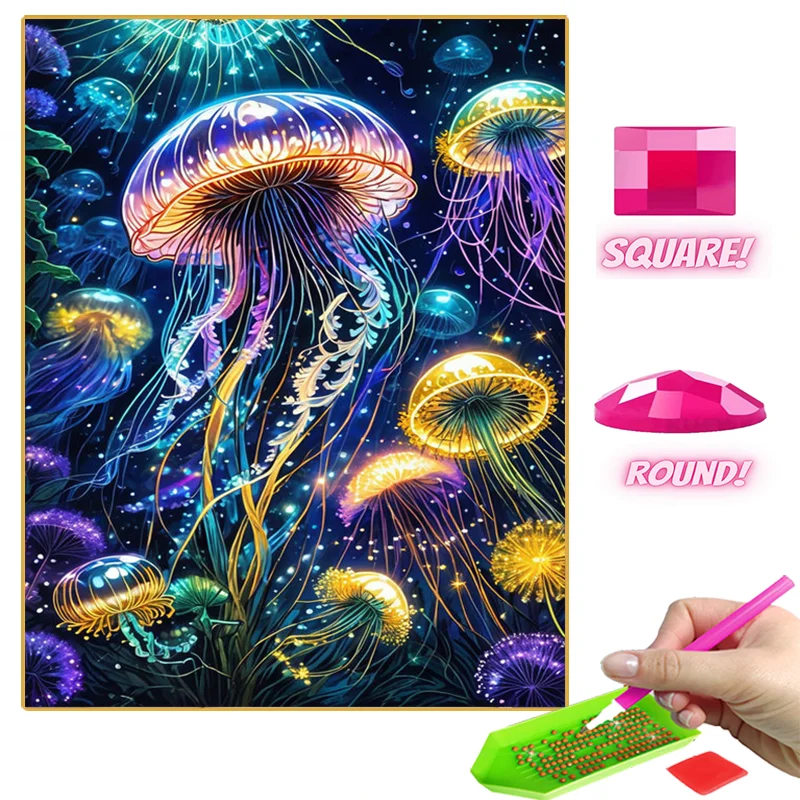 Colorful Jellyfish Diamond Painting New Collection 2024 Sea Animal Embroidery Full Round Diamond Mosaic Cross Stitch Kits Decor