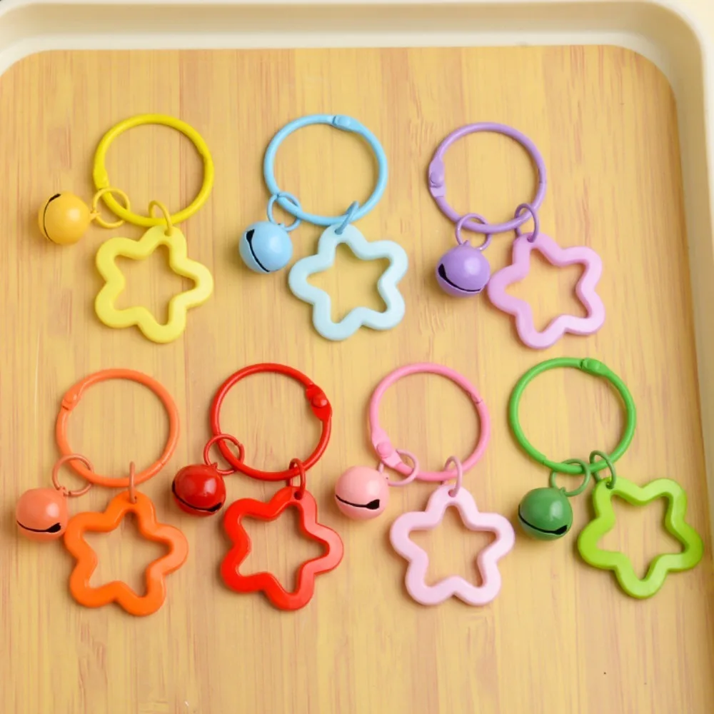 Metal Keyrings Cute Five-pointed Star Pendant Open Ring Buckle Colorful Resin Five-pointed Star Bell Pendant Keyring