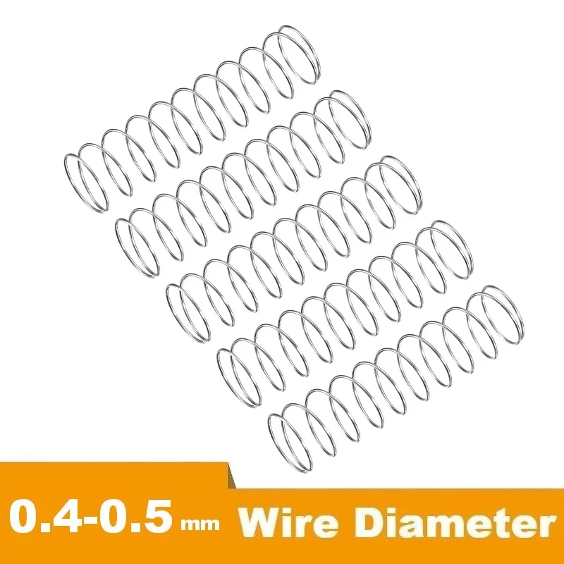 Compression Spring, 10Pcs 304 Stainless Steel, 0.4mm and 0.5mm Wire Size,  Silver Tone,Length 5-50mm
