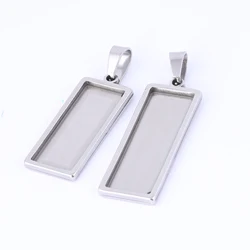 5pc 10x25mm 10x30mm Rectangle Cabochon Base Settings Stainless Steel Bezel Charm Pendant Trays Diy Necklace Blanks For Jewelry