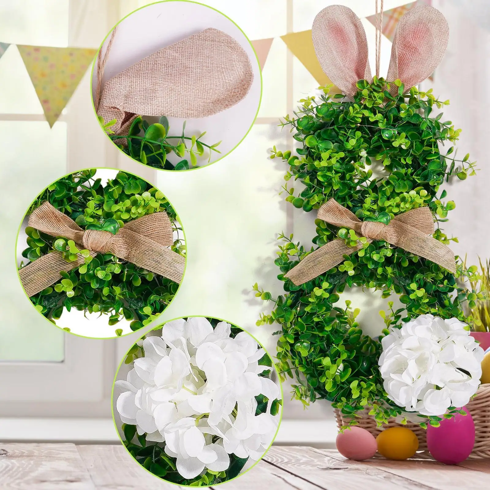 Front Door Easter Wreath Portable Pendant for Indoor Happy Easter Farmhouse
