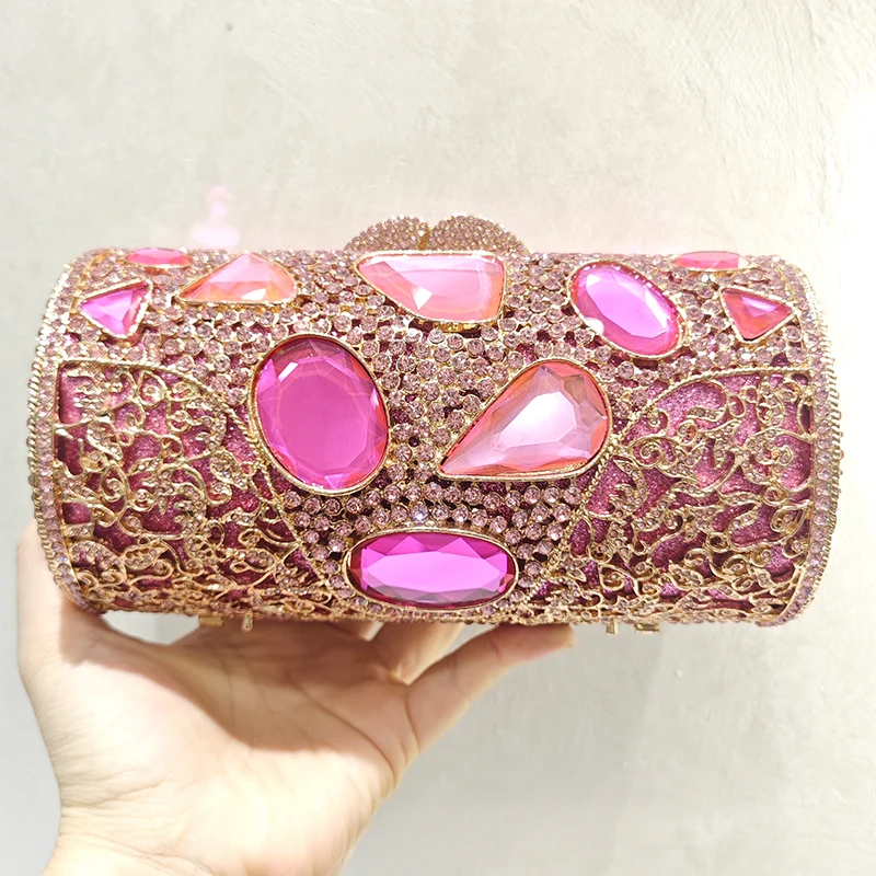 Pink Big Stone Evening Wedding Bag Bridal Clutch Purse Women Banquet Prom Clutches Crystal Clutches Diamond Purses Handbags