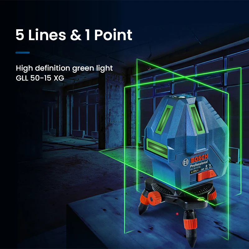 Bosch zielony poziom lasera GLL 50-15 XG profesjonalny 5 linii poziom 15 m samopoziomujący poziome pionowe narzędzie do pomiaru krzyża