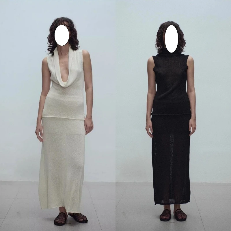

Micro Transparent Knitted Half Skirt for Women in Nordic Style, Simple and Elastic Waist, Slit Skirt, 2025 Spring and Autumn