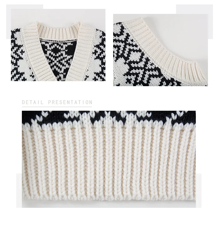 Fair Isle maglione gilet per le donne scollo a v abbottonato senza maniche maglia geometrica Teen-girl Vintage autunno inverno vestito di natale