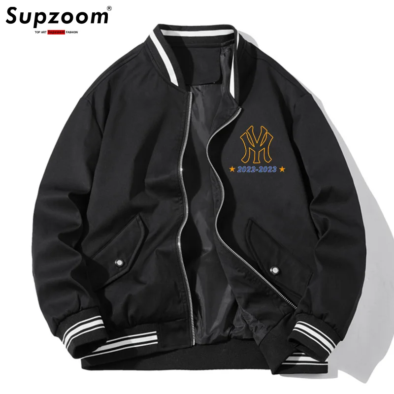 

Supzoom 2024 New Arrival Rib Sleeve Top Fashion zipper Casual Pilot Ins Loose Print Cardigan Coat Bomber Baseball Jacket