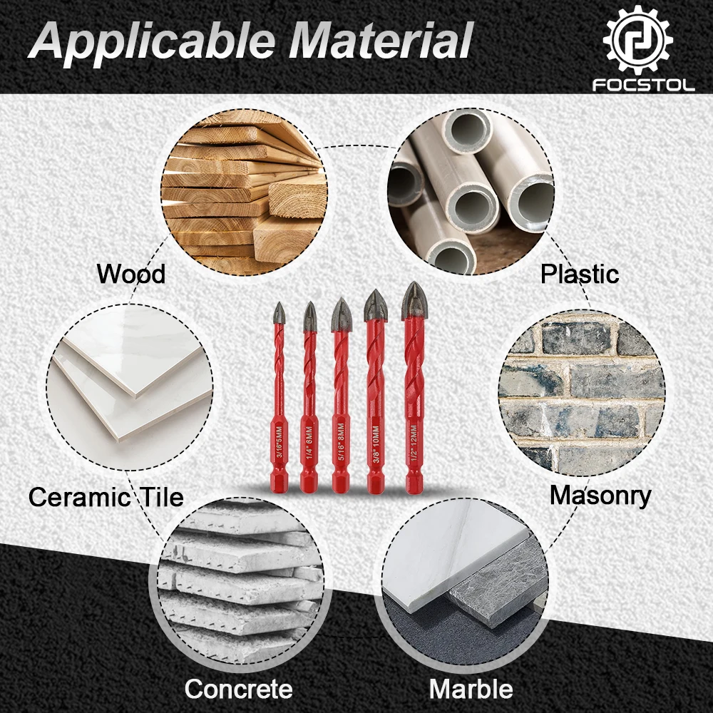 FOCSTOL Drill Core Bit Set Carbide Tipped Hole Saw Woodworking For Plastic Masonry Ceramic Tile Hole Saw Drill