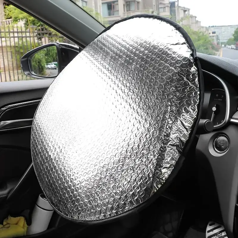 Car Steering Wheel Sun Shade Double Thick Sun Protection Foldable Anti-uv Sunscreen Car Supplies Car Steering Wheel Cover Silver