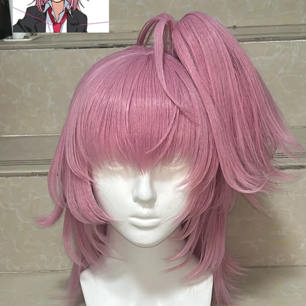

Anime Hinamori Amu Cosplay Wig Pink Single Ponytail Clip‑on Wig Heat Resistant Synthetic Fiber Wig With Rose Net Anime Party Wig