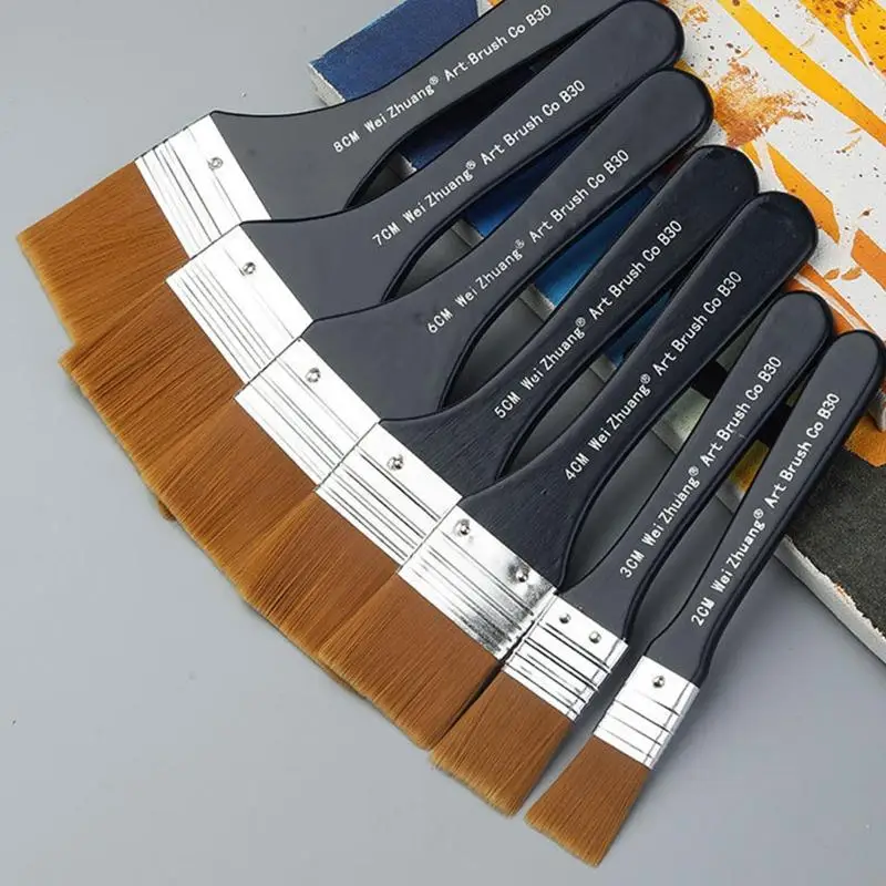 918C Artist Flat Paint Brush Bàn chải giặt lớn Lông nylon cho bức tranh sơn mài Gesso