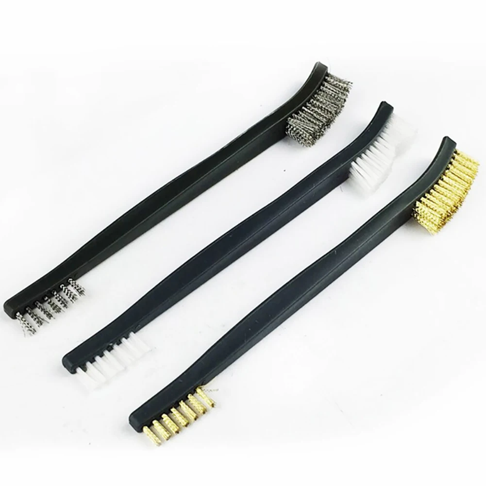 3PCS Dual Head Wire Brush Set Steel Metal Brass Nylon car Cleaning Polishing Rust Brush Metal Cleaning Brush Tool window cleaner