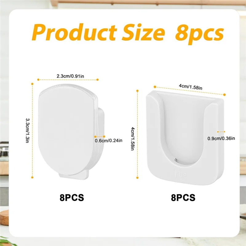 AY03-8Pcs Magnetic Remote Control Holder, Self-Adhesive White Remote Holder Wall Mount Slot Design Remote Control Mount