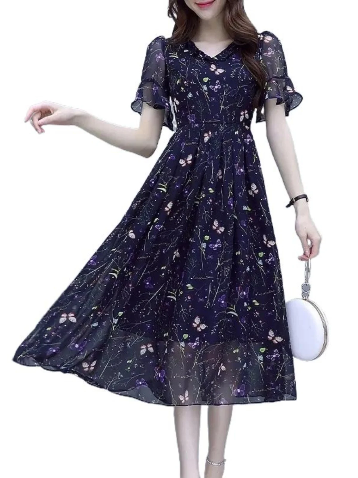 Robe d'été en mousseline de soie à imprimé Floral pour femmes, v-ne 3/4 Sve, coupe cintrée, jupe féerique, Ensemble décontracté, exclusif en ligne