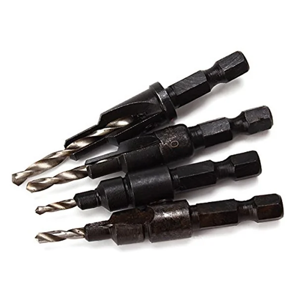 

4Pcs Countersink Drill Bit Set Hex Shank Black Hss Adjustable Depth Screw Size 6 8 10 12 Countersink Drill Bit