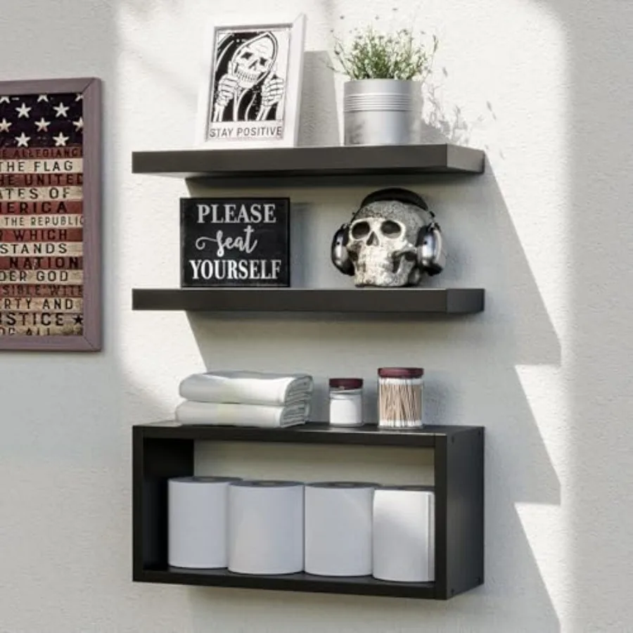 

Black Floating Shelves Set of 3, Modern Bathroom Shelves Wall Mounted Shelves for Wall Decor, Over Toilet Black Wall Shelves fo