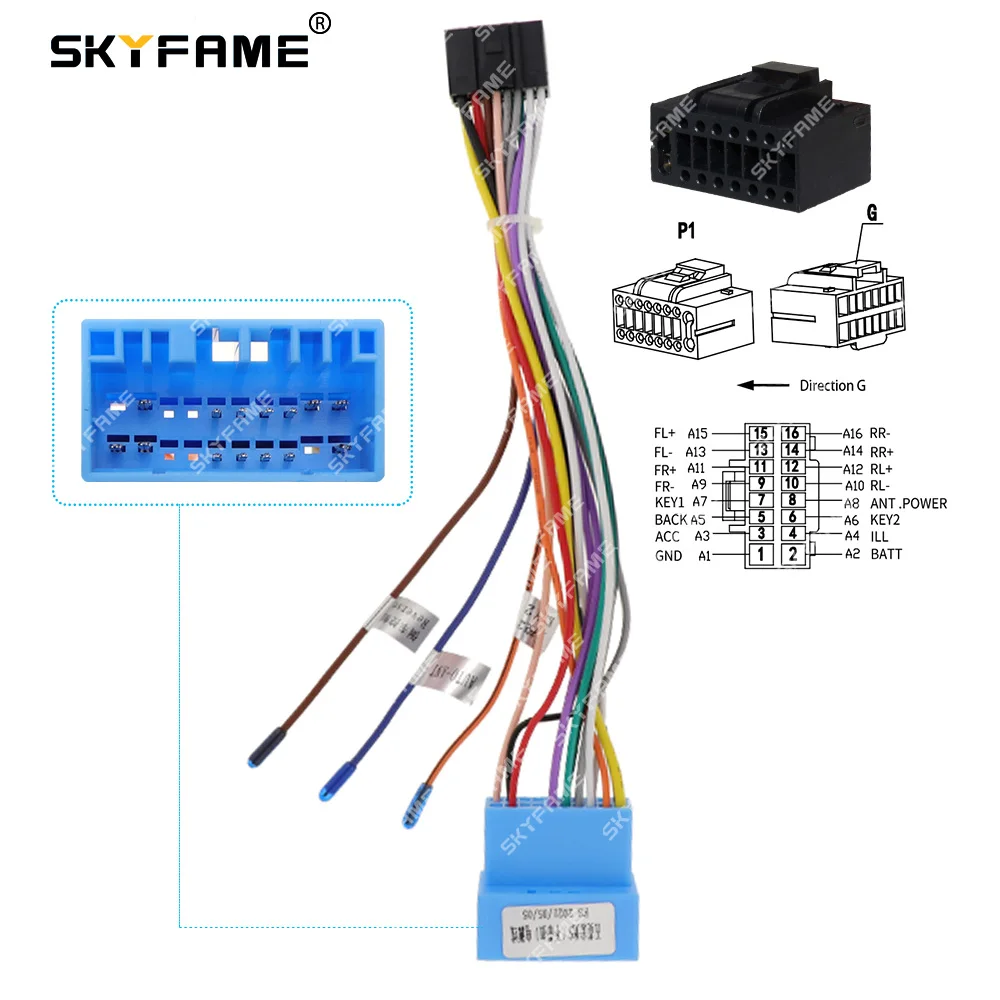 SKYFAME Car 16pin Wiring Harness Adapter For SGMW Wuling Sunshine S 2013-2017 Android Radio Power Cable