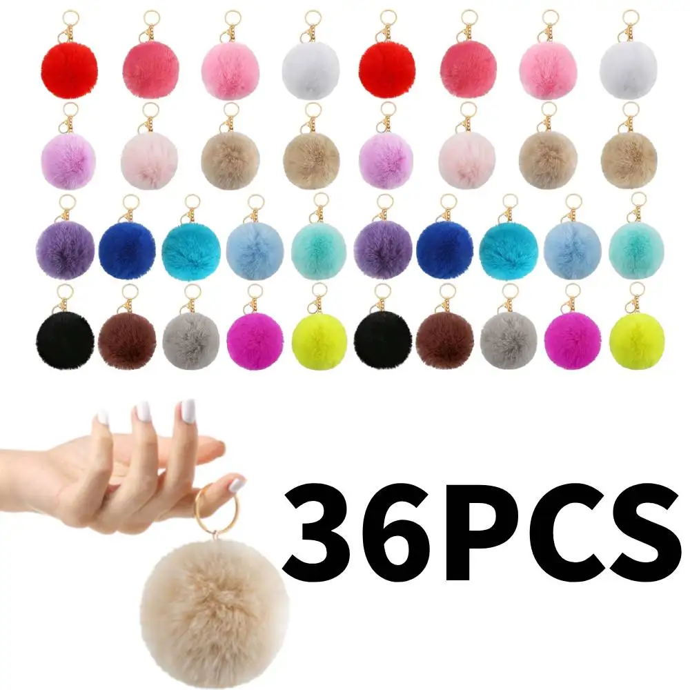 

[36PCS] Pom Poms Keychains, Fluffy Faux Rabbit Fur Pompoms Keyring for Girls Women Pendant Accessories