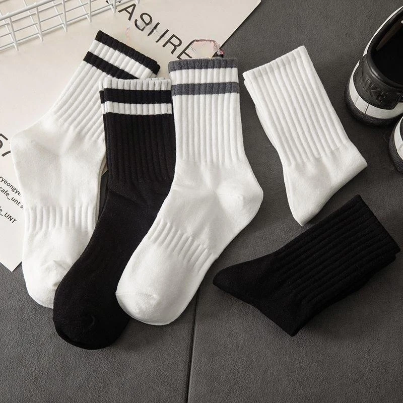 Leisure Sports Socks Men\'s Solid Color Thick Stripe Medium Tube Sock Trendy Autumn Winter Deodorization Versatile Men\'s Socks