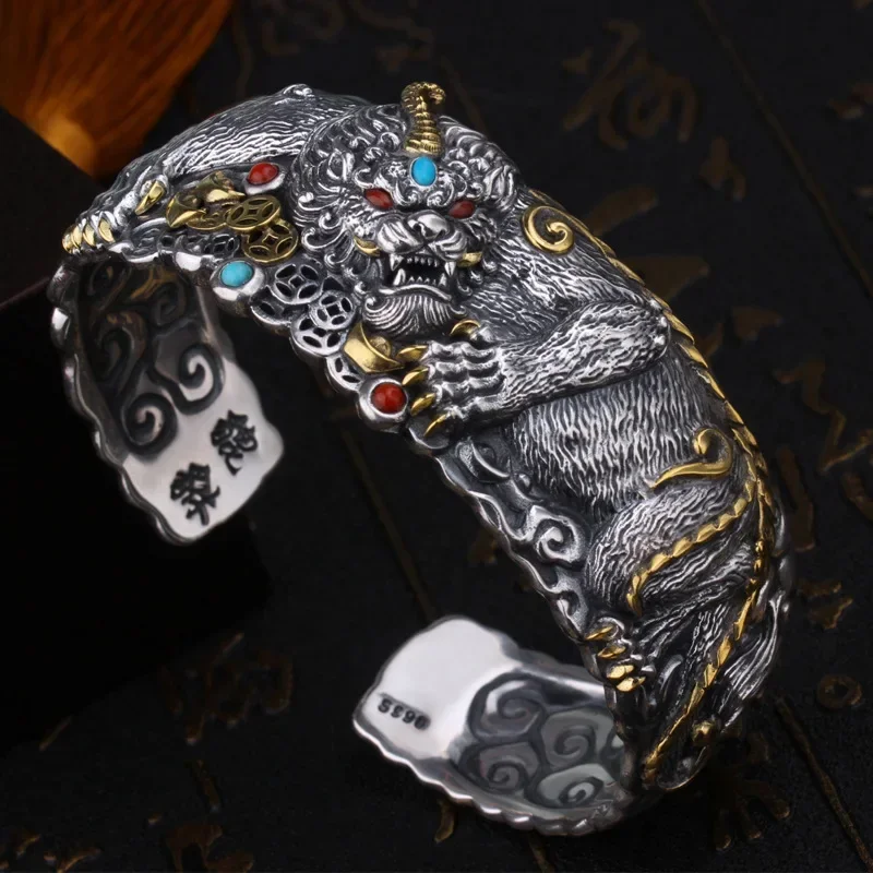 

Sterling Men's Wide Classic Fashion Domineering Pixiu Bracelet To Attract Wealth Personality Retro Chinese Style