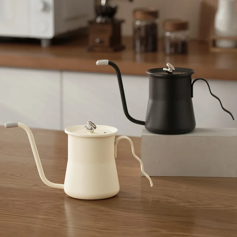 Stainless Hand Drip Coffee Hot Water Pot with Lid Gooseneck Kettle Hanging Ear Coffee Non-stick Home Kitchen Cafe Accessories