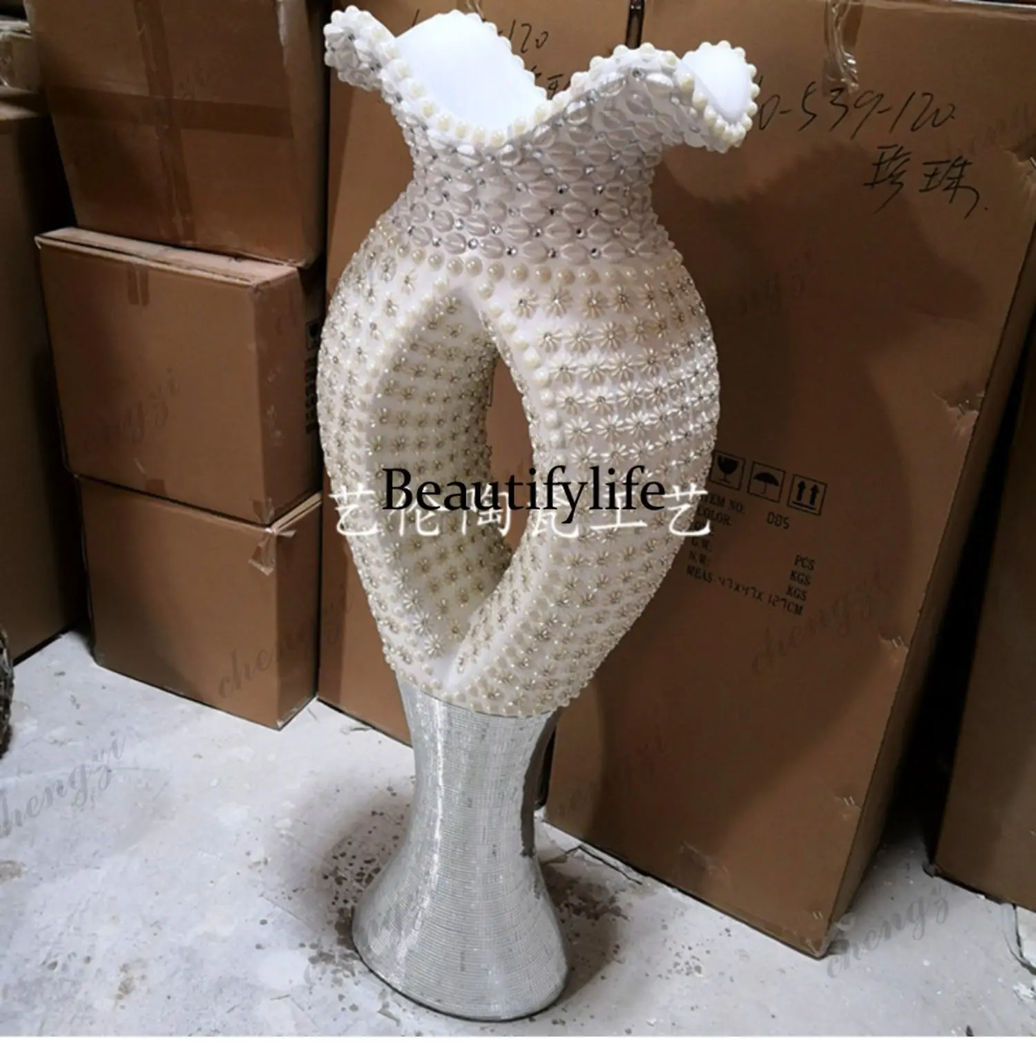 Floor-to-ceiling large vase hotel shopping mall housewarming fiberglass flower ware living room handicraft ornament