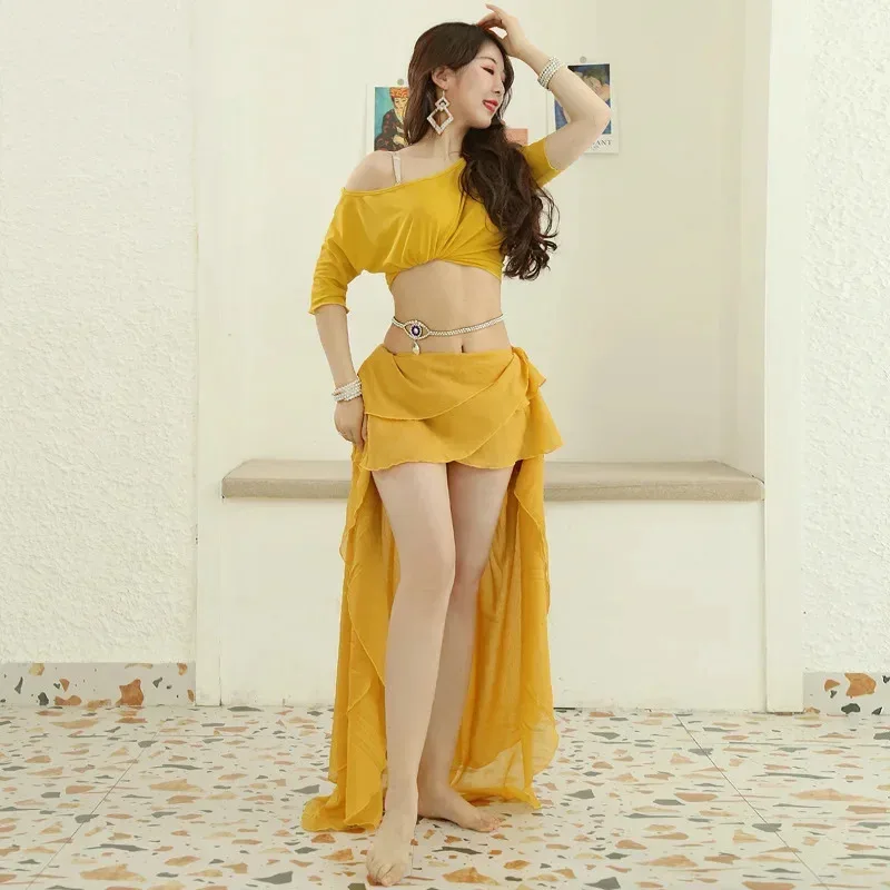 Belly Dance Female Adult Practice Clothes Elegant Top And Long Skirt Performance Set Oriental Dance Bellydance Hip Scarf A3DEF7N