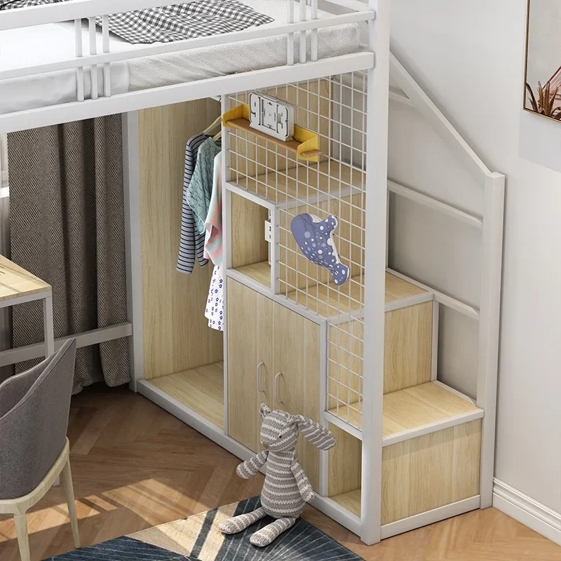 Small apartment bedroom bunk multi-functional loft bed space-saving duplex