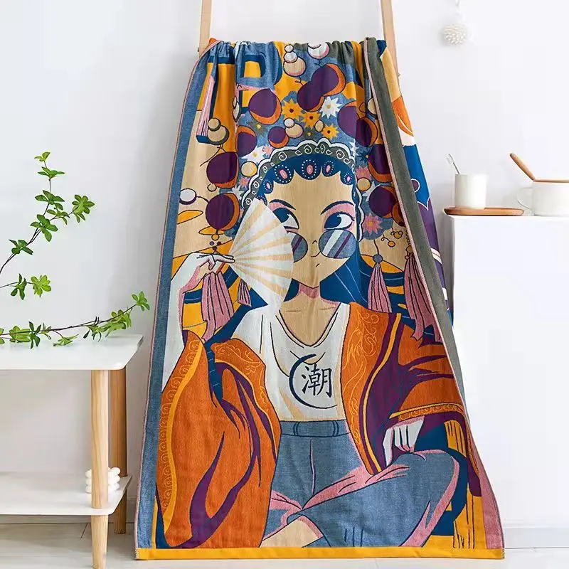 80*150CM Cotton Gauze Bath Towel Vintage High Quality Boho Bath Towels Fashion Printed Quick-dry Cotton Bath Towel