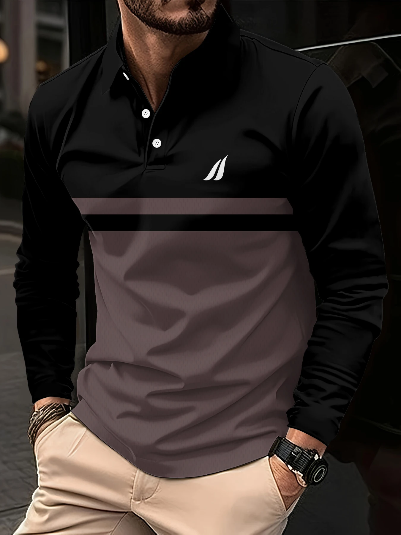 

New Sweatwear Men's Long Sleeve Lapel Breathable Shirts for Men Polo Homme Basic Large Top Splice Polo T Shirt for Men