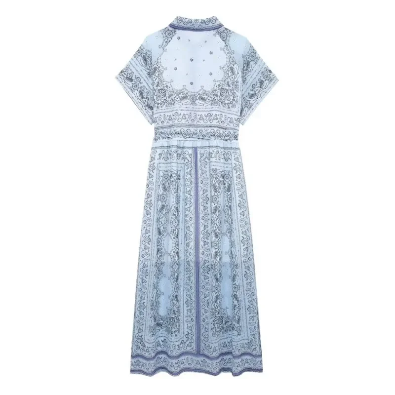 Chiffon printed embellished dress for Women Summer vacation High Street style Party lace up lightweight Ankle-Length Dresses