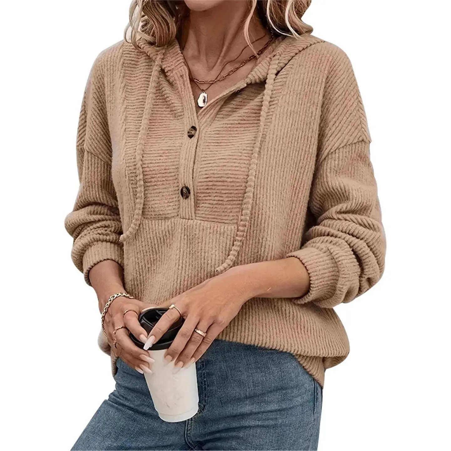 Suda con Capucha de Manga Larga, Temporada Otoño 2025, Color Puro con Patrón de Rayas, Top Casual, Cómodo y Moderno para ...