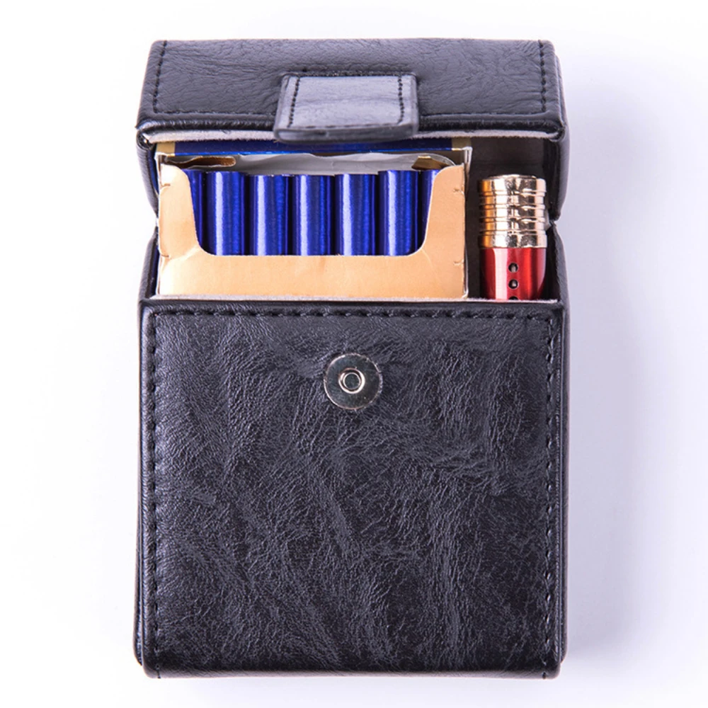 Leather Cigarette Case Lighter Case Holds 20pcs Cigarettes Durable 2 in 1 Storage Box Smoking Protect Box Men Smoking Gadget