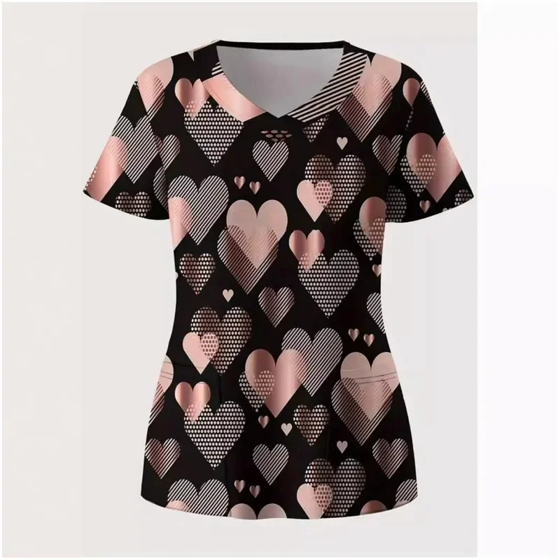 Valentine's Day3DPrintingVWomen's medical workwear with pocket collar nurse uniform women's clinical uniformTShirt