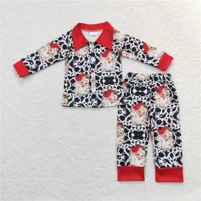 New Fashion Baby Boys Embroidered Star Christmas Tree Red and White Plaid Long Sleeve Pants Suit Wholesale Boutique Kid Suit