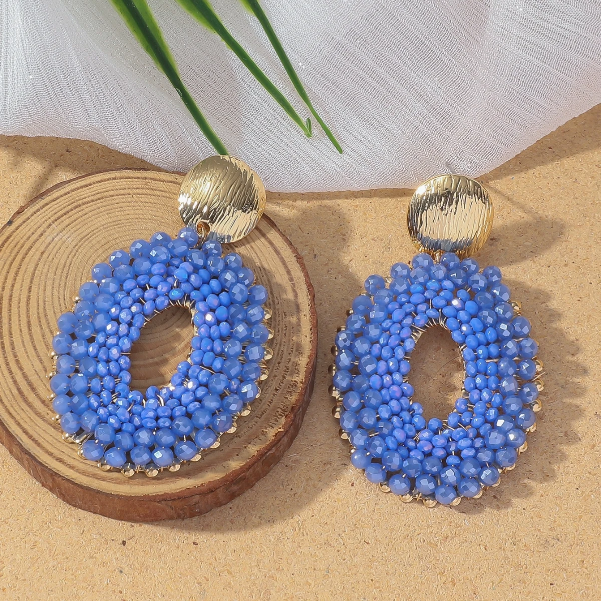 Bohemian Vintage Oval Kristall Perlen Tropfen Ohrringe für Frauen Handgemachte Mehrfarbige Große Aussage Ohrring Sommer Party Schmuck Geschenk
