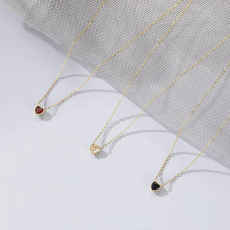 Prostota Naszyjnik w kształcie serca dla kobiet - Łańcuszek obojczykowy z kolorowym diamentem Biżuteria ze stali nierdzewnej Rocznica