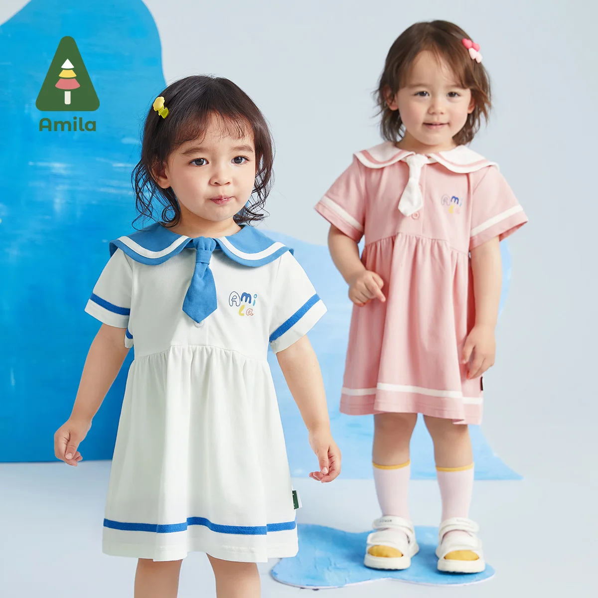 

Amila Baby Girl Dress 2023 Summer New Academic Style Soft Cotton A-line Dresses for Girls Cute Childrens Clothes 0-6 Years