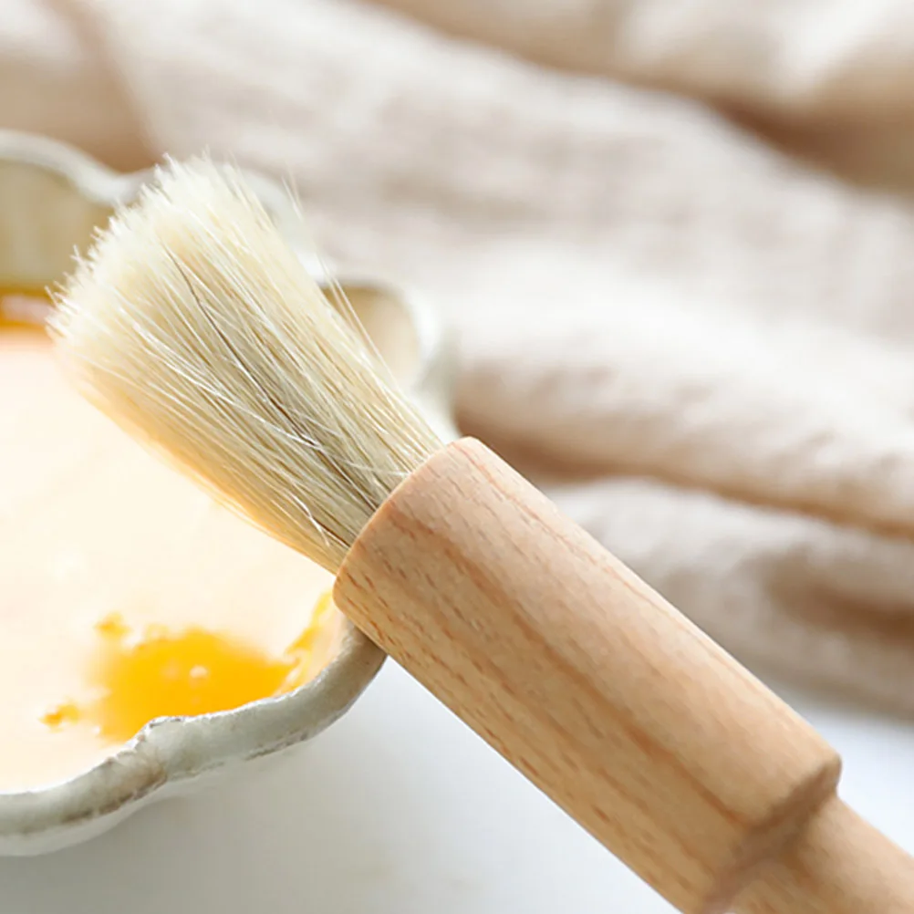 

2pcs Baking Brush Natural Beech Wood Handle Boar Bristle Round Flat Kitchen Oil Applicator Pastry Tool Cooking Bakery Supplies