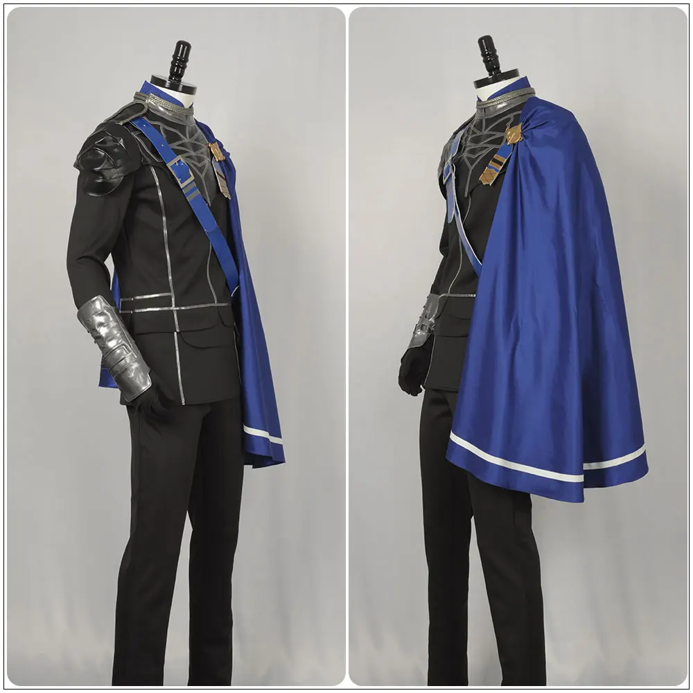 Game Dimitri Alexandre Bladud Cosplay Costume Adult Knight Black Military Uniform with Cloak Halloween Carnival Party Set