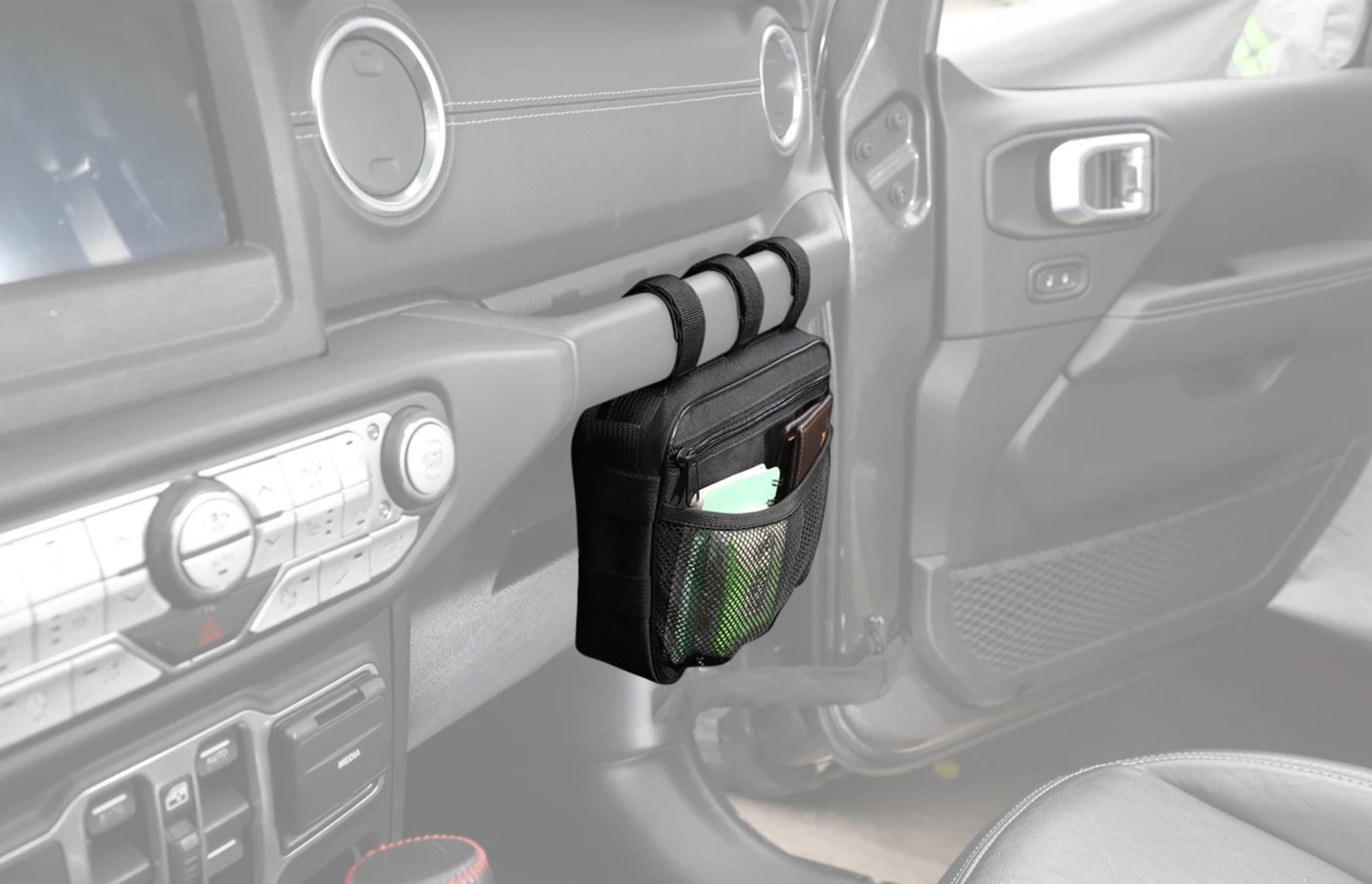 Car Front Passenger Grab Handle Storage Bag Co-pilot Armrest Organizer for Jeep Wrangler TJ JK JL Gladiator JT 4XE 1997-2026 view 5