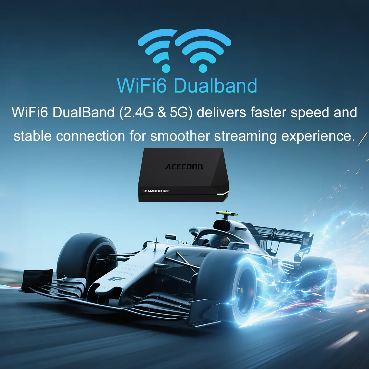 ACECONN Diamond Pro streaming Android cajas iptv 4K 8K TVONAIR3 2G 32GB WiFi6 Gigabit BT soporte voz remota retroiluminación TV Box