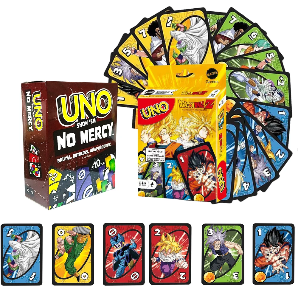 UNO NO MERCY UNO Dragon Ball Z Card Game for Family Night Featuring Tv Show Themed Graphics and a Special Rule for 2-10 Players