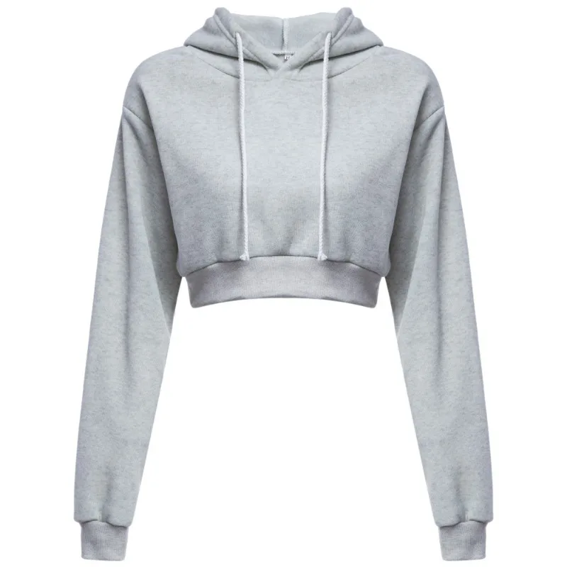 

Fashion Women Solid Hoodie Sweatshirt Short Tops Sport Pullover Hooded Streetwear Female Autumn Winter Clothes Crop Tops Hoodie