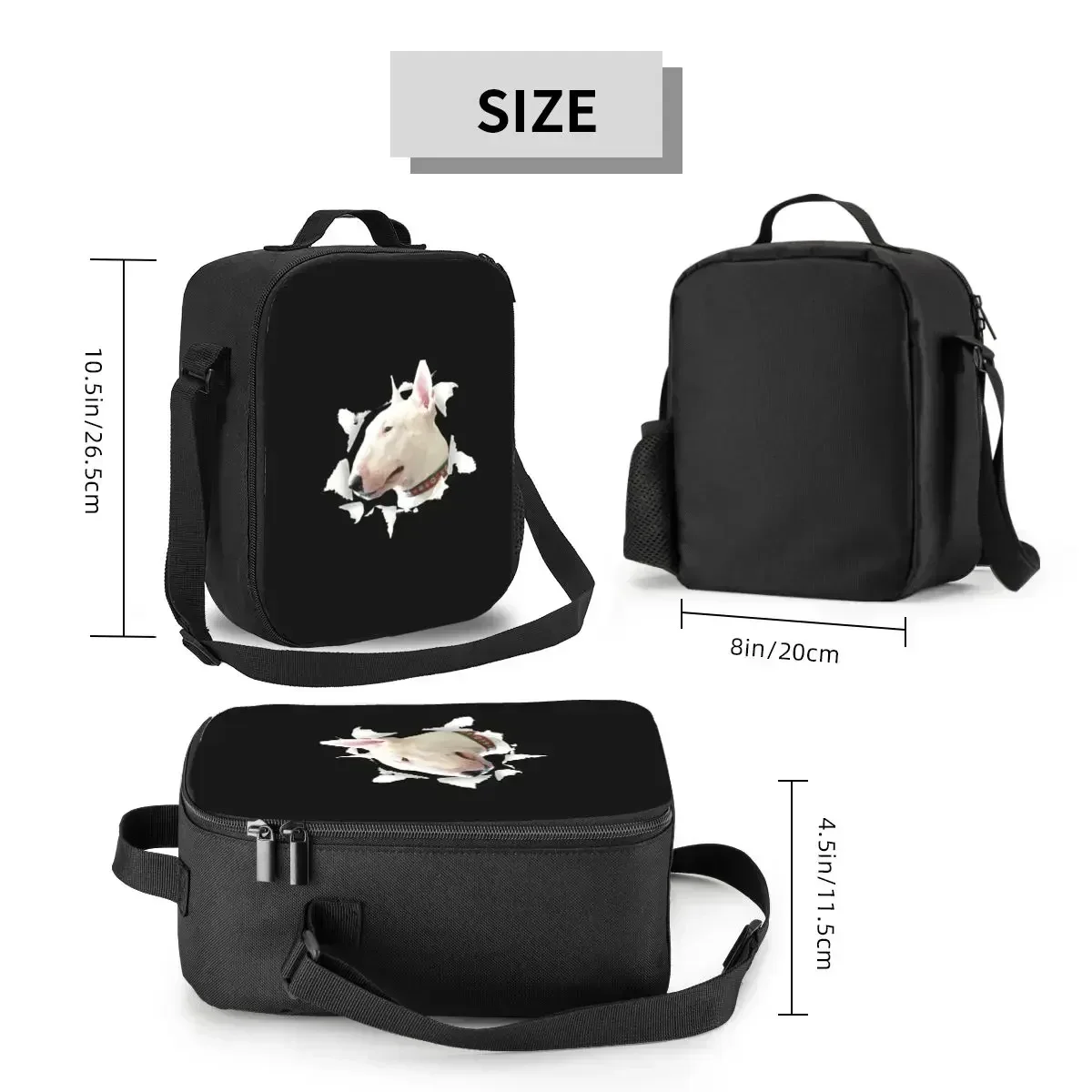 Bolsa de almuerzo con aislamiento térmico divertido para niños, bolso de almuerzo reutilizable para mascotas, caja de comida Bento multifunción, Bull Terrier Dog