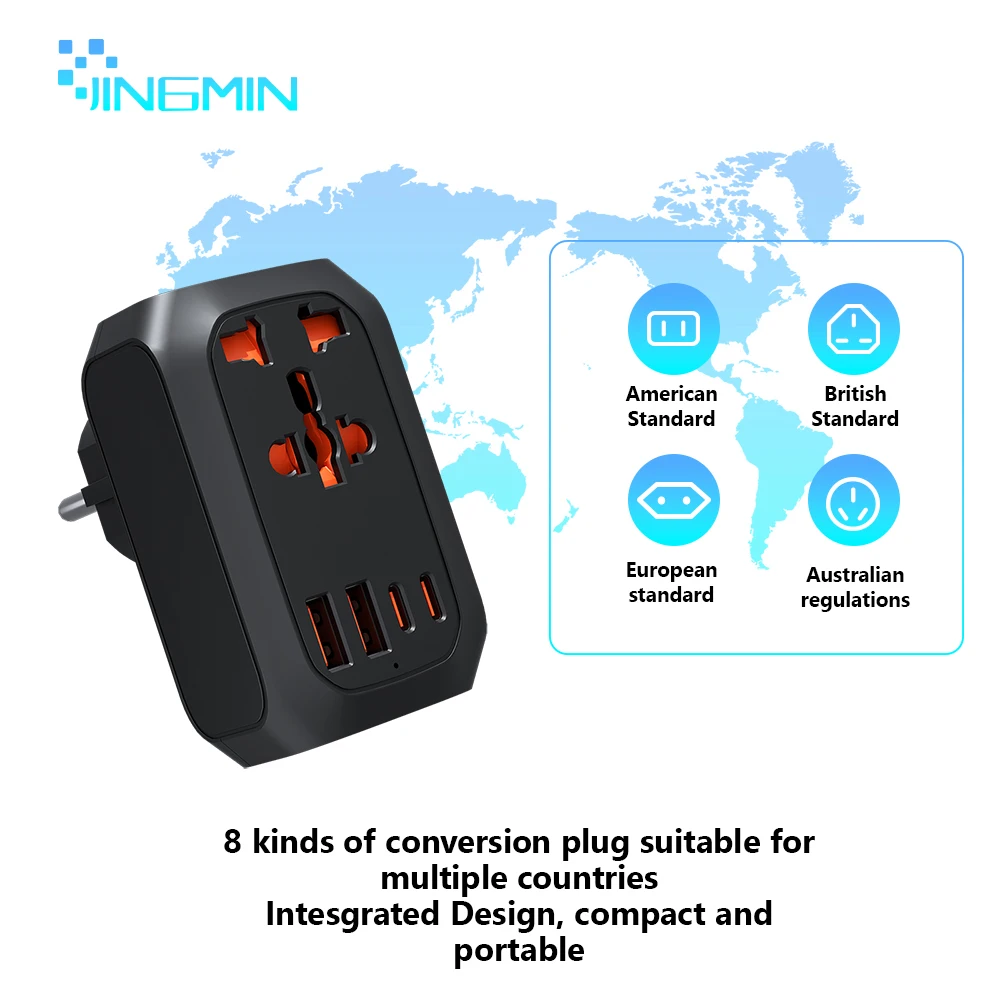 PD 20W Outlet All-in-1 Multi Power Socket with 2 USB Fast Charing 2 Type-C Port 10A Power Adapter For EU UK Plug Travel PD20 w