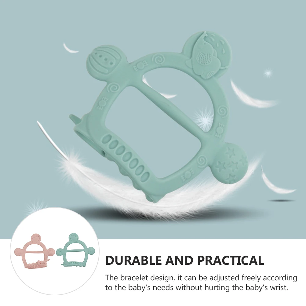 

2pcs Baby Teething Toy Silicone Durable Practical Long Lasting Bracelet Design Adjust Freely Cartoon Soother Toddler Teether
