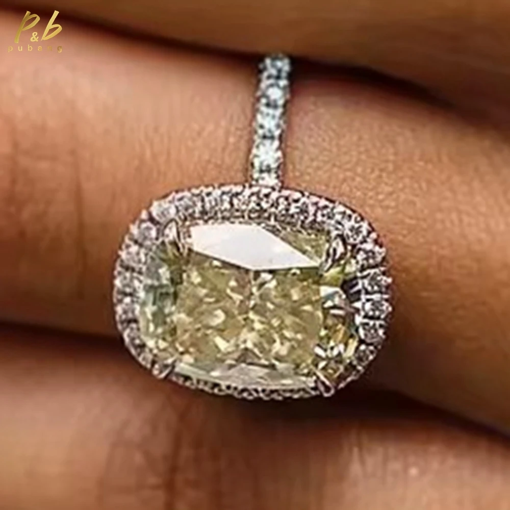 

PuBang Sparkling 3EX VVS1 7 Carat Center Stone Canary Crushed Ice Cushion Cut Moissanite Rings 18K White Gold Setting With GRA