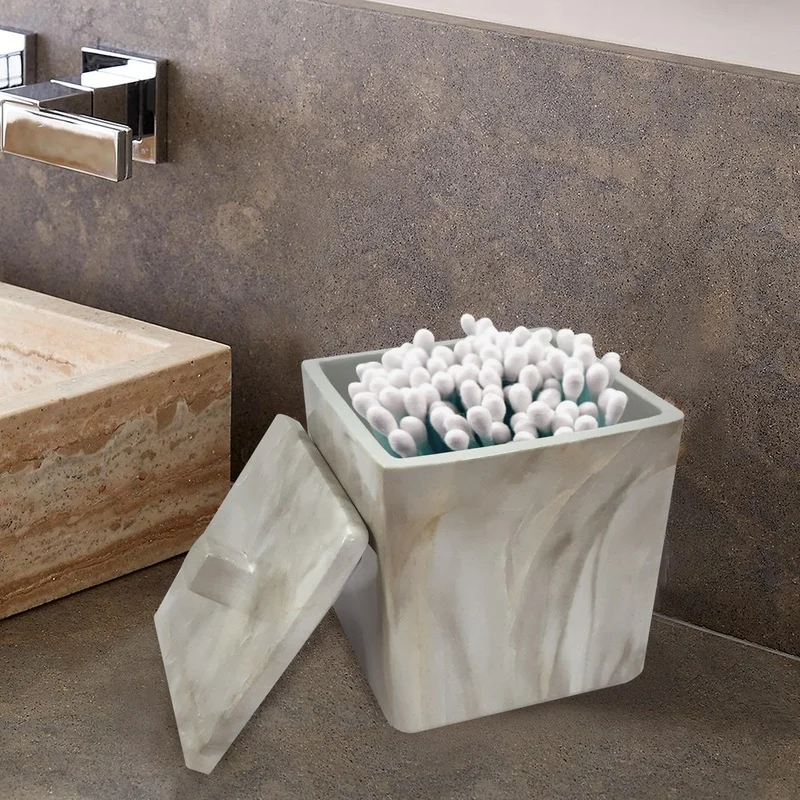 

Marble Finish Resin Vanity Jar Decorative Canister for Bathroom Bedroom